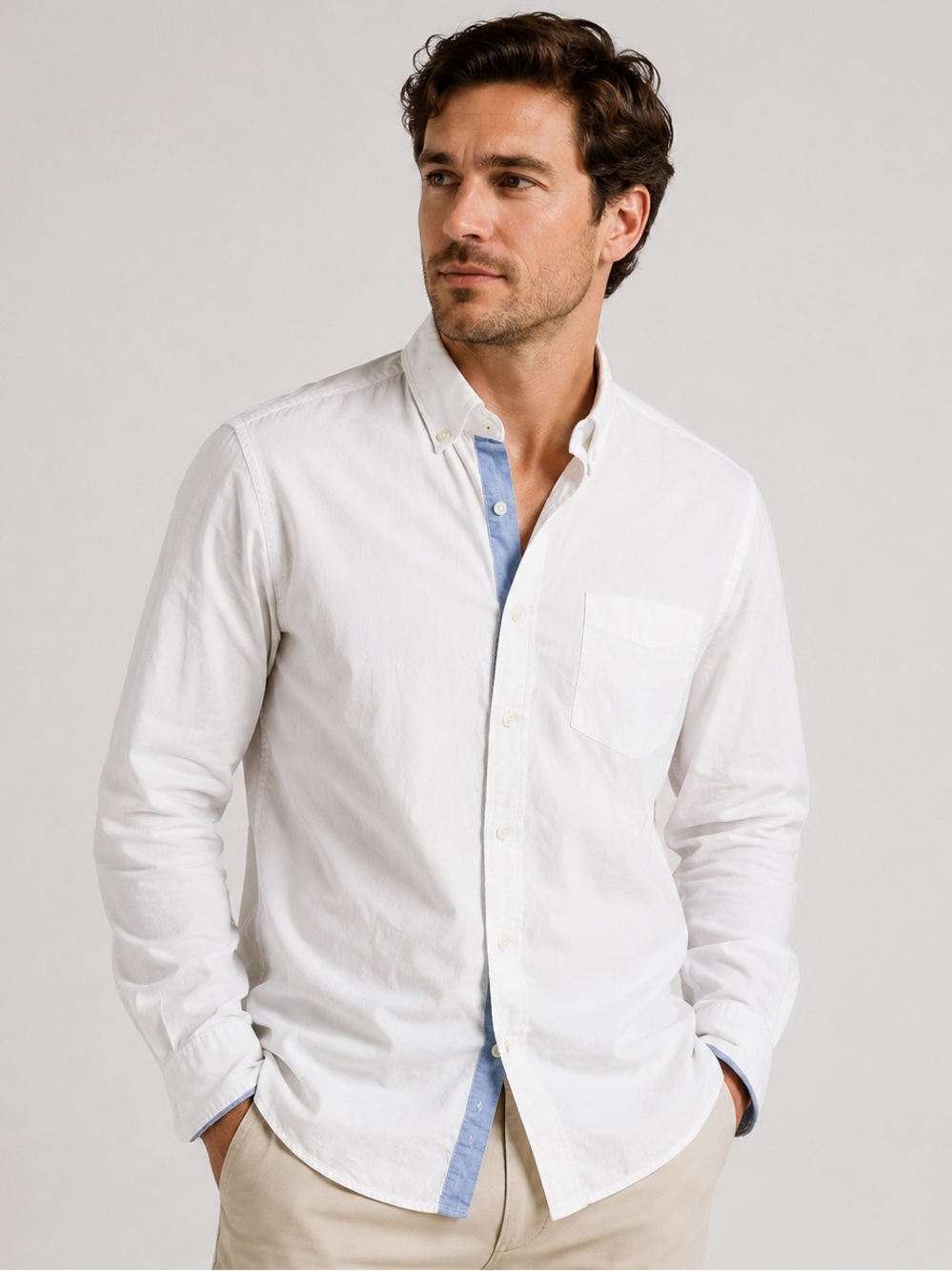 Club Room Men’s White Button Down Shirt Oxford Blue Contrast Trim Size M Casual